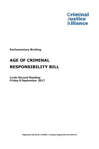 Age of Criminal Responsibility Bill Lords Second Reading cover page